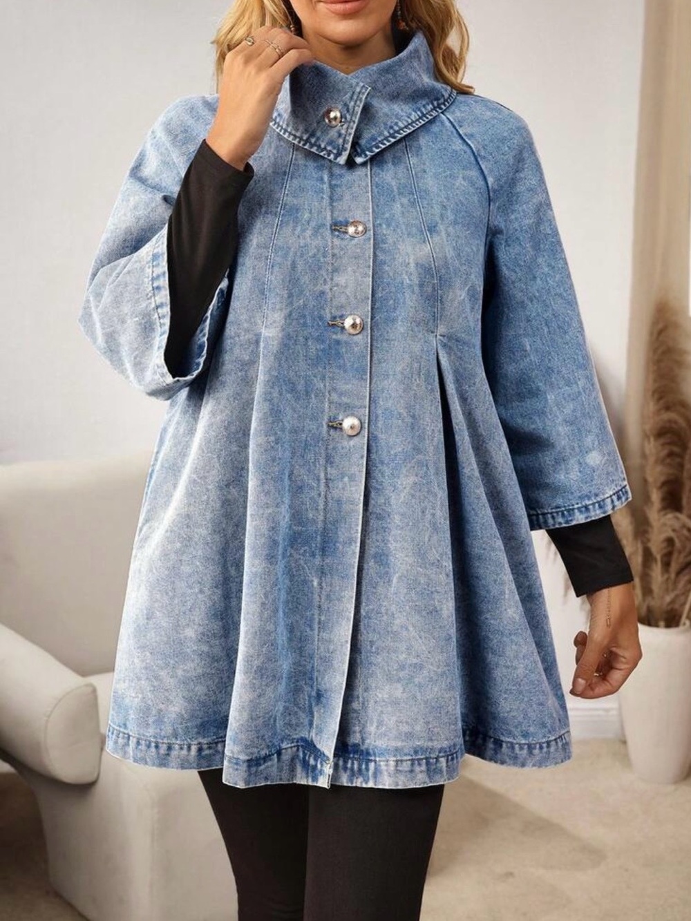 Light Wash Blue Denim Swing Jean Jacket Size L - Picture 5 of 8